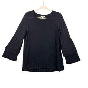 kensie Sweater Solid Black Tiered Sleeve Crew Neck Women's Size Large